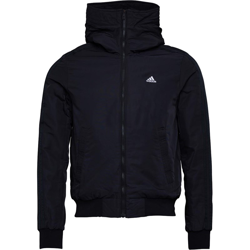 Buy adidas Mens Hooded 3 Stripes Bomber Jacket Black/White