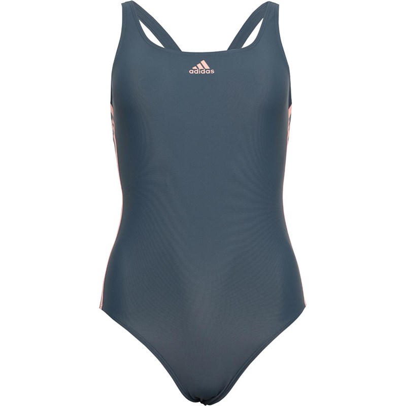 Buy adidas Womens Athly V 3Stripes Swimsuit Legend Blue/Light Flash Orange