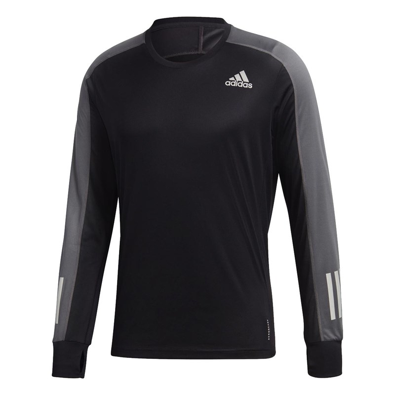 Buy adidas Mens Own The Run Long Sleeve Running Top Black/Grey Six