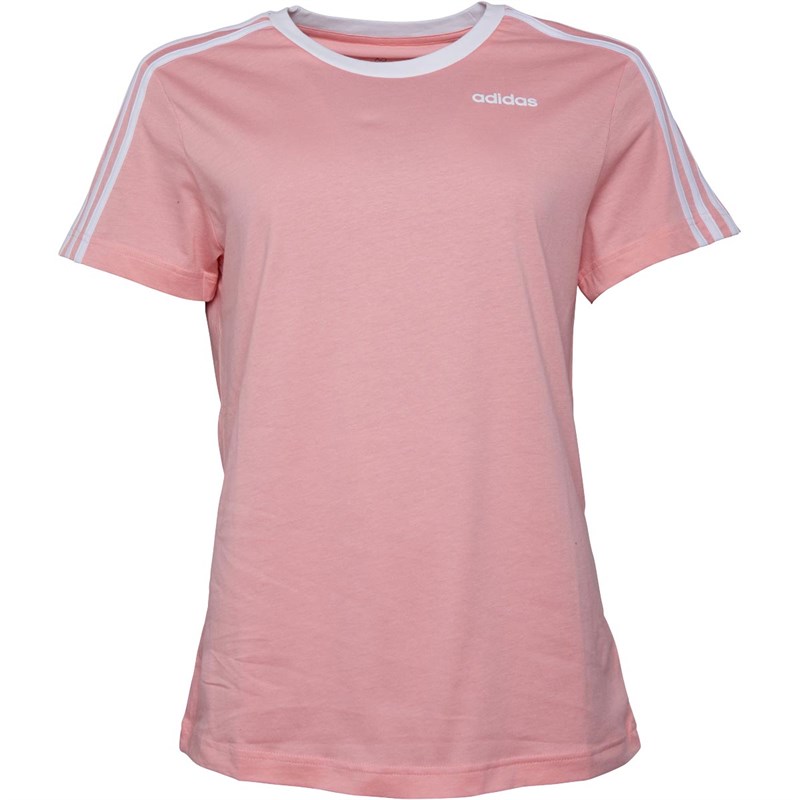 Buy adidas Womens Essentials 3 Stripe Boyfriend TShirt Glow Pink