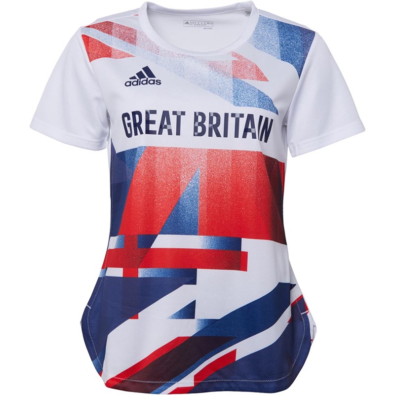 Buy adidas Womens Team GB Heat.Rdy Tshirt White/Vivid Red/Night Indigo