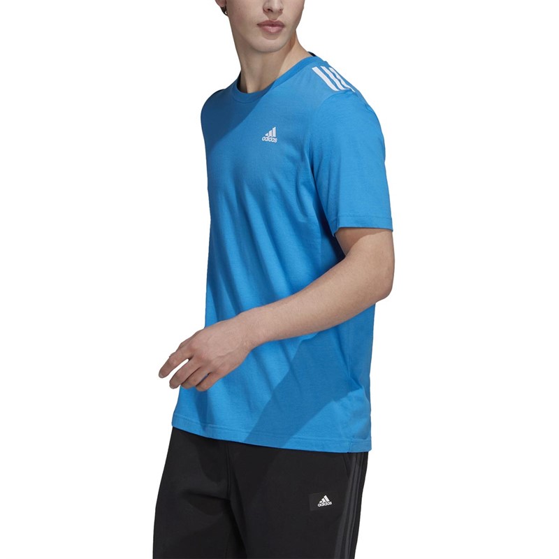 Buy adidas Mens 3Stripes Cotton TShirt Bright Blue