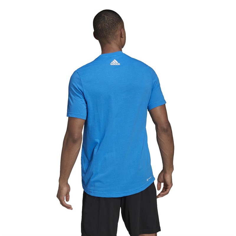 Buy adidas Mens Aeroready Designed To Move Sport Logo TShirt Blue Rush