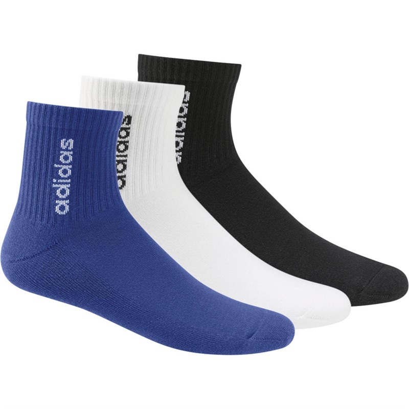 Buy adidas Mens Three Pack HalfCushioned Quarter Socks Royal Blue/White/Black