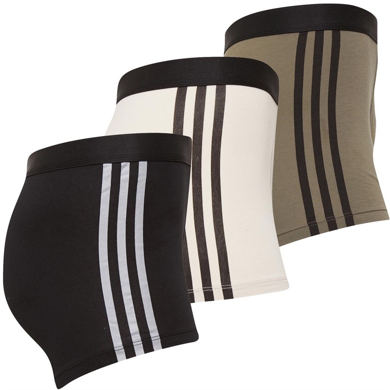 Buy adidas Mens Active 3Stripes Cotton Three Pack Trunks Black/Khaki/Beige
