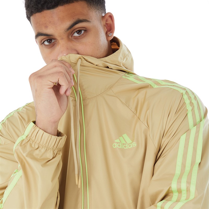 Buy adidas Mens 3Stripes Wind WaterRepellent Hooded Jacket Beige Tone