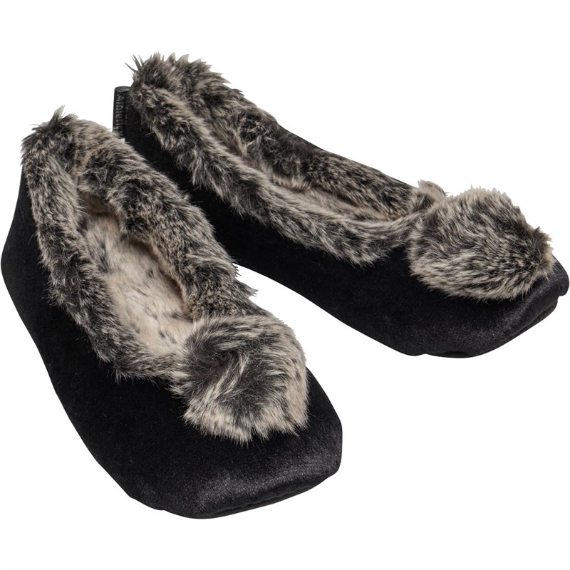 Bedroom Athletics Damen Willow Velvet Ballerina Hausschuhe Schwarz