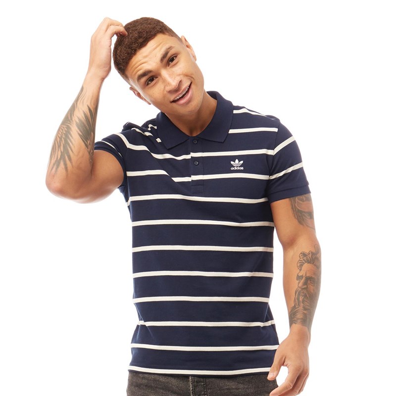 adidas Originals Herren Trefoil Striped Polohemd Blau