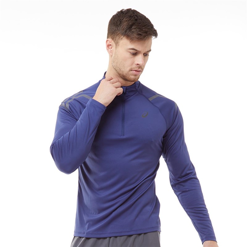 Buy Asics Mens Icon 1/2 Zip Long Sleeve Running Top Indigo Blue/Dark Grey