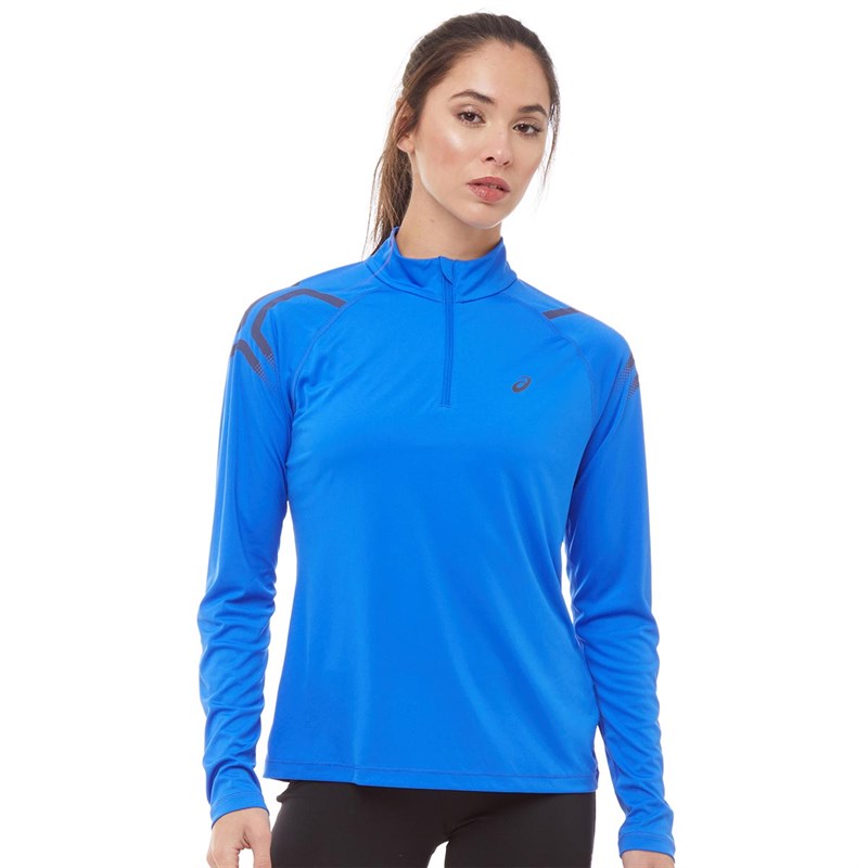 Buy Asics Womens Icon 1/2 Zip Long Sleeve Running Top Illusion Blue