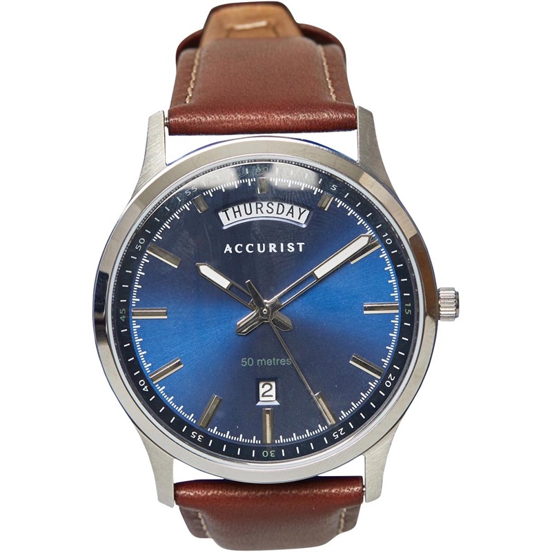 Buy Accurist Mens Brown Leather Strap Watch Blue