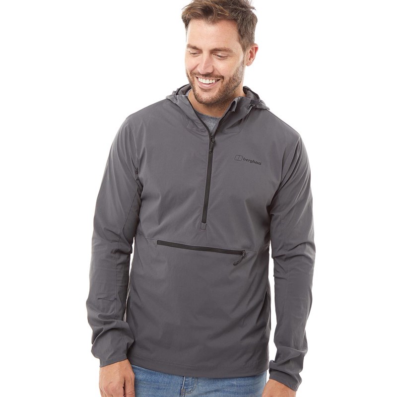 Buy Berghaus Mens Theran Hooded Half Zip Softshell Jacket Grey/Grey