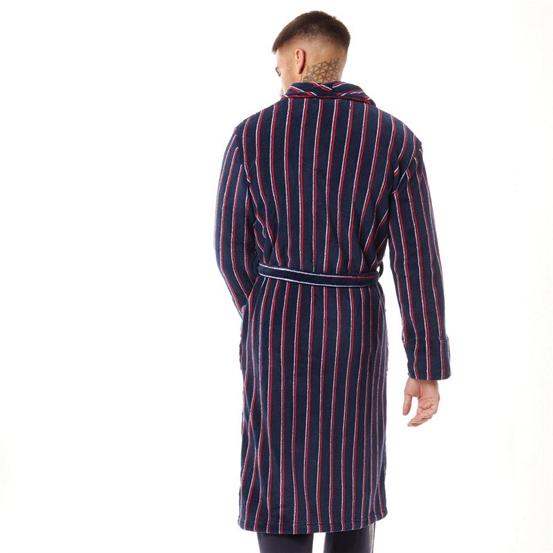 Buy Ben Sherman Mens Pharrell Fleece Robe Navy/Red/White Stripe