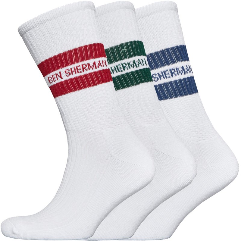 Buy Ben Sherman Mens Gallant Fox Three Pack Crew Socks White/Blue/Red/Green