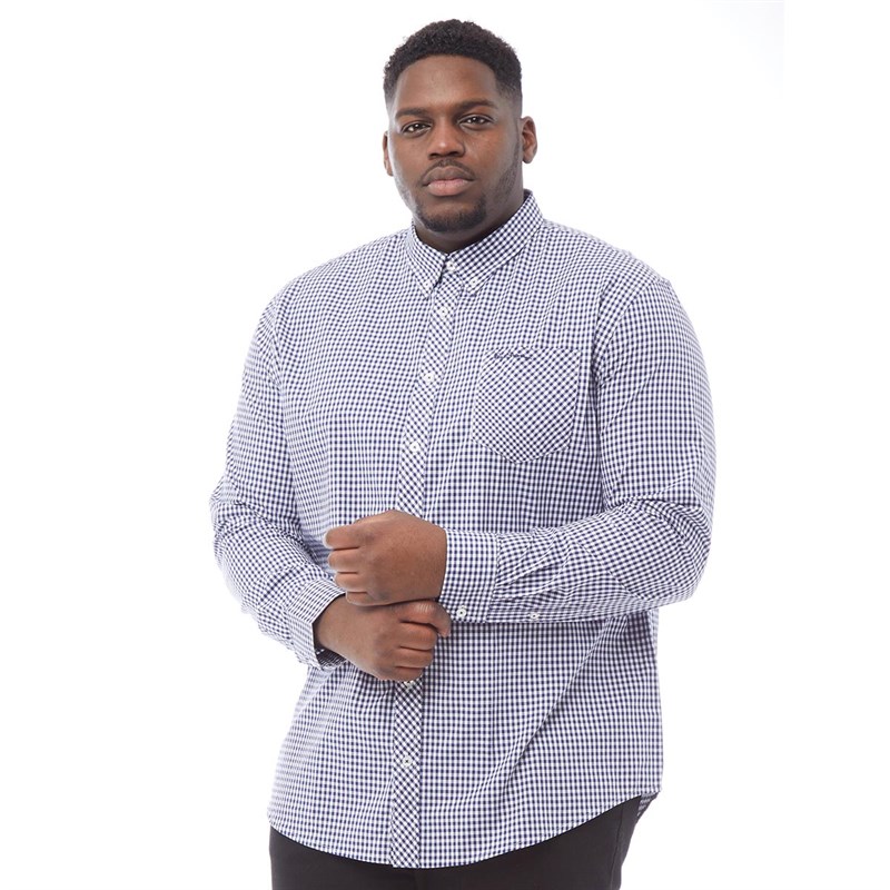 Buy Ben Sherman Mens Plus Size Long Sleeve Gingham Shirt Blue