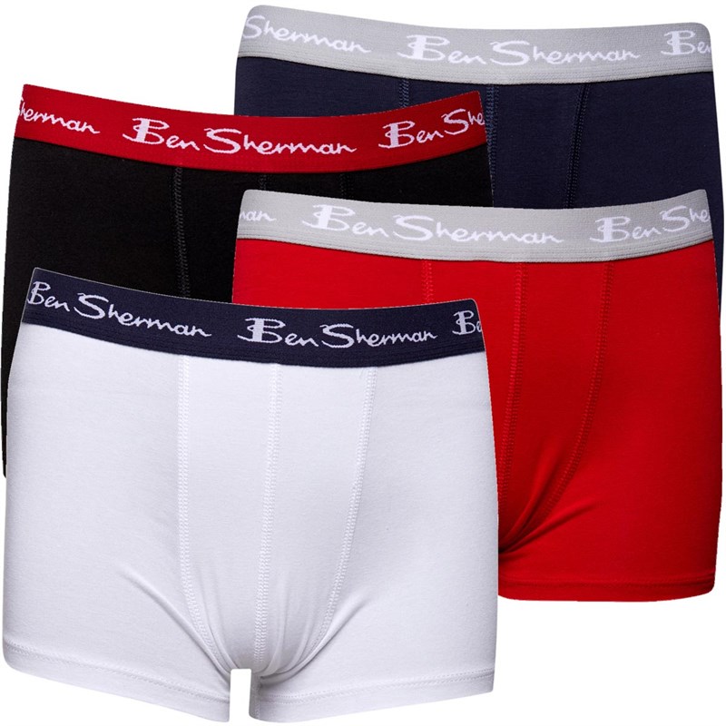Buy Ben Sherman Junior Boys Four Pack Solid Boxers Multi Coloured