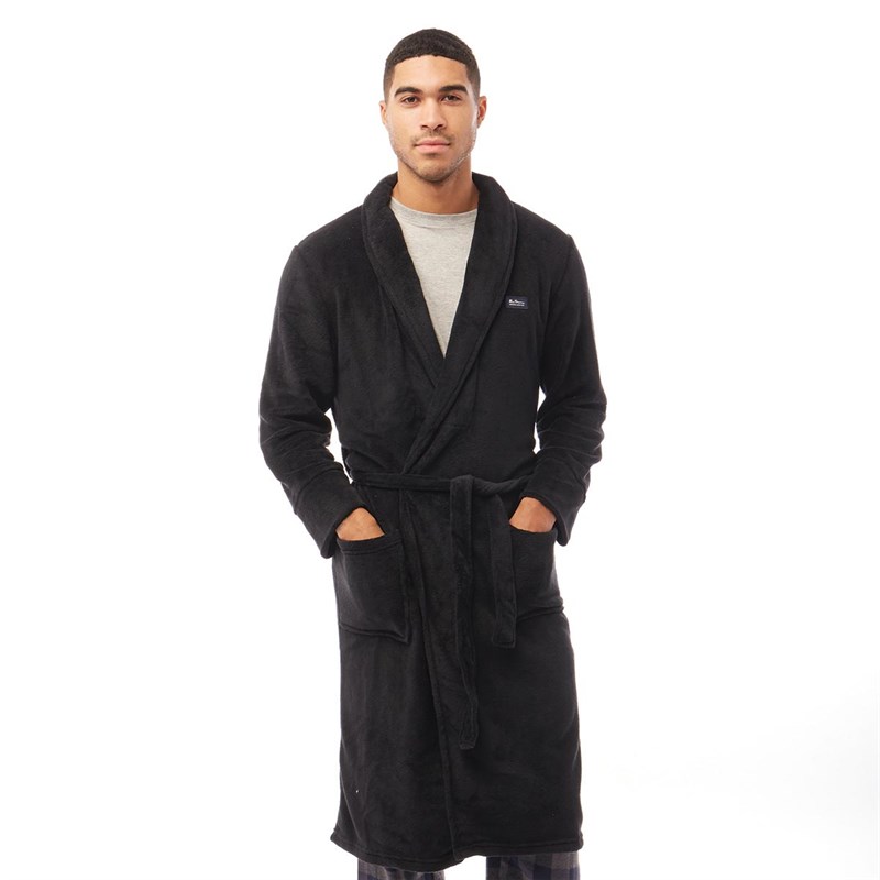 Buy Ben Sherman Mens Randol Fleece Robe Black