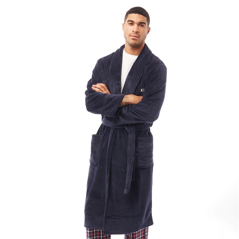 Buy Ben Sherman Mens Randol Fleece Robe Navy