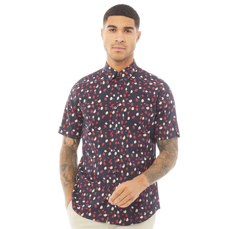 Buy Ben Sherman Mens Short Sleeve Hand Painted Print Shirt Dark Navy