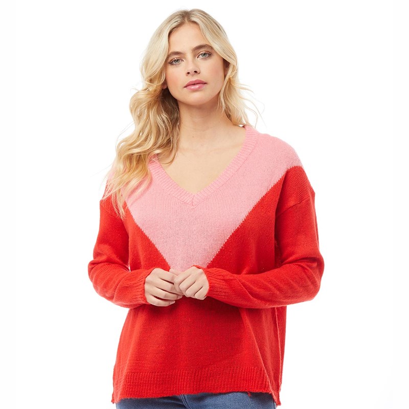 Buy Brave Soul Womens Chevron Loose Fit VNeck Jumper Bubblegum Pink