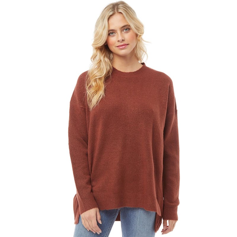 Buy Brave Soul Womens Mossom Loose Fit Split Front Jumper Dark Terracotta