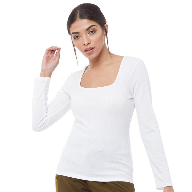 Buy Brave Soul Womens Kia Square Neck Ribbed Long Sleeve Top White