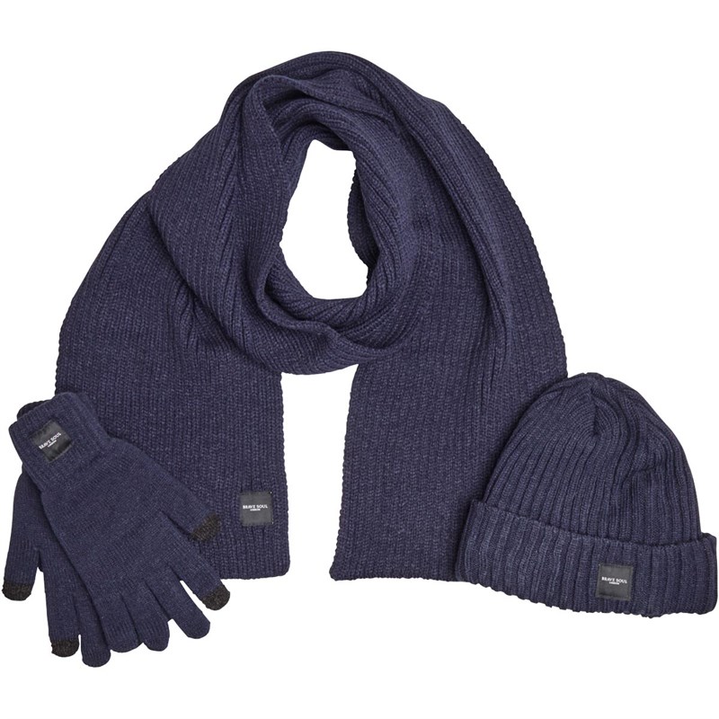 Buy Brave Soul Mens Hat Glove And Scarf Set Navy