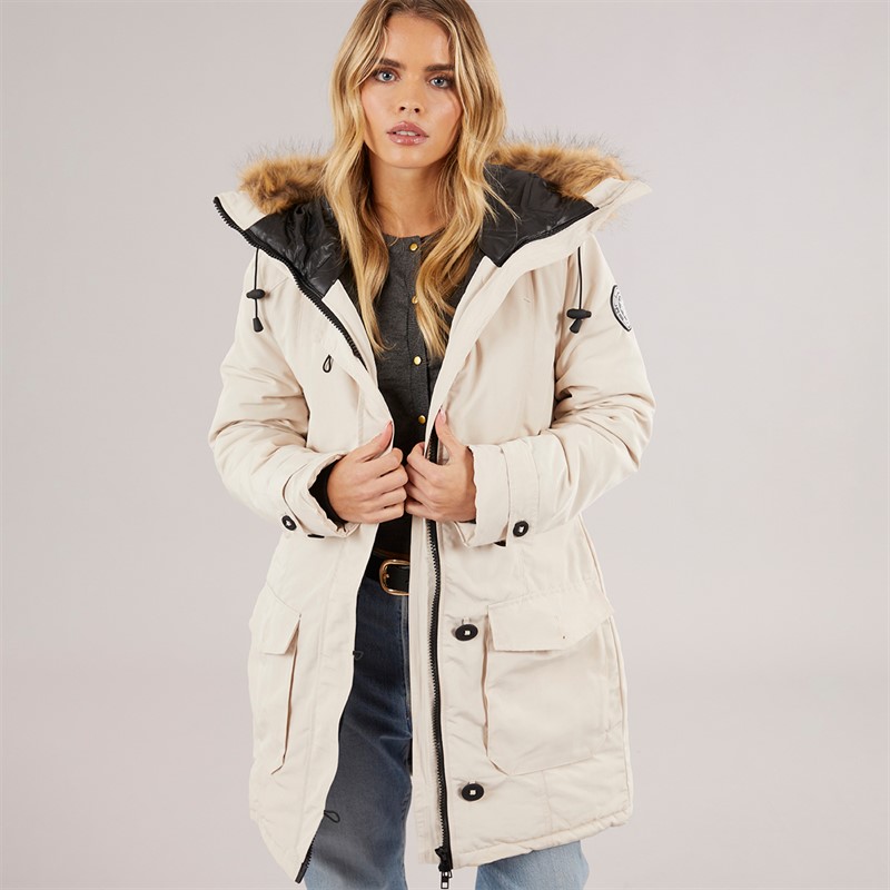 Buy Brave Soul Womens Jacobs Faux Fur Parka Coat Cream