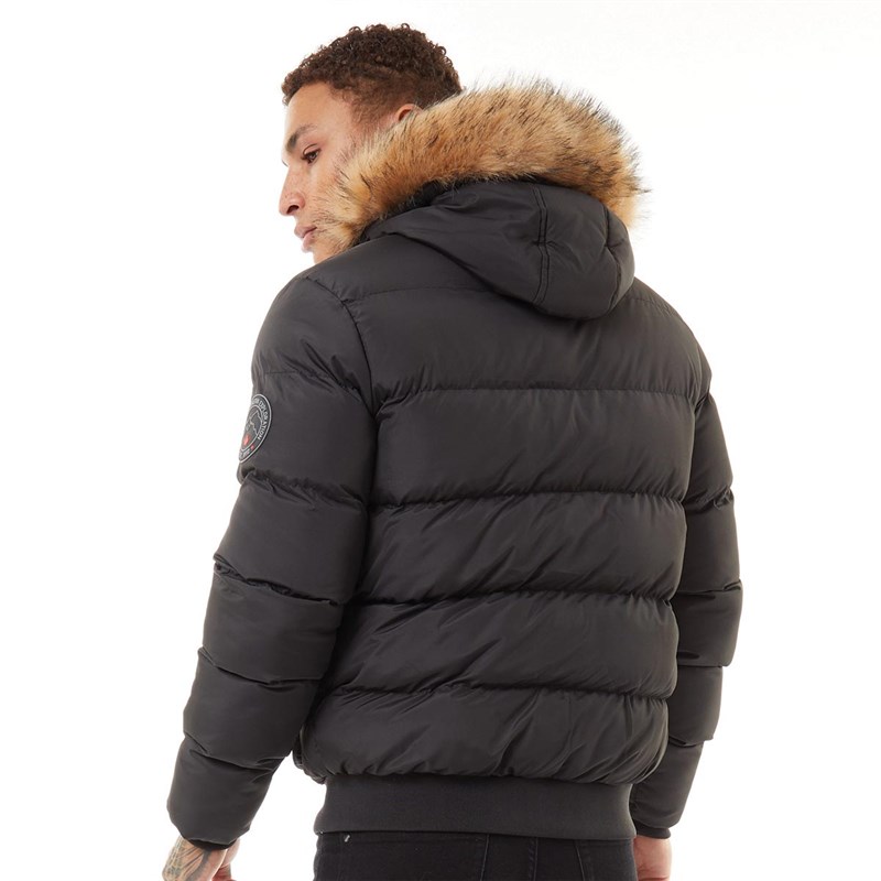 Buy Brave Soul Mens Beaumont Fur Hooded Padded Jacket Black
