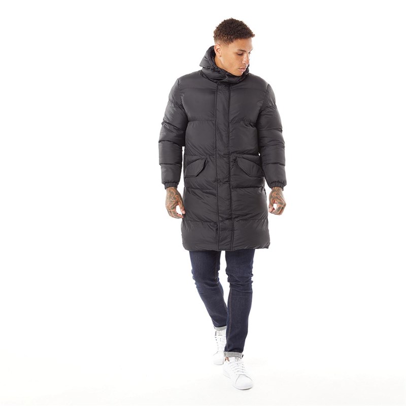 Buy Brave Soul Mens Marvel Padded Longline Jacket Black