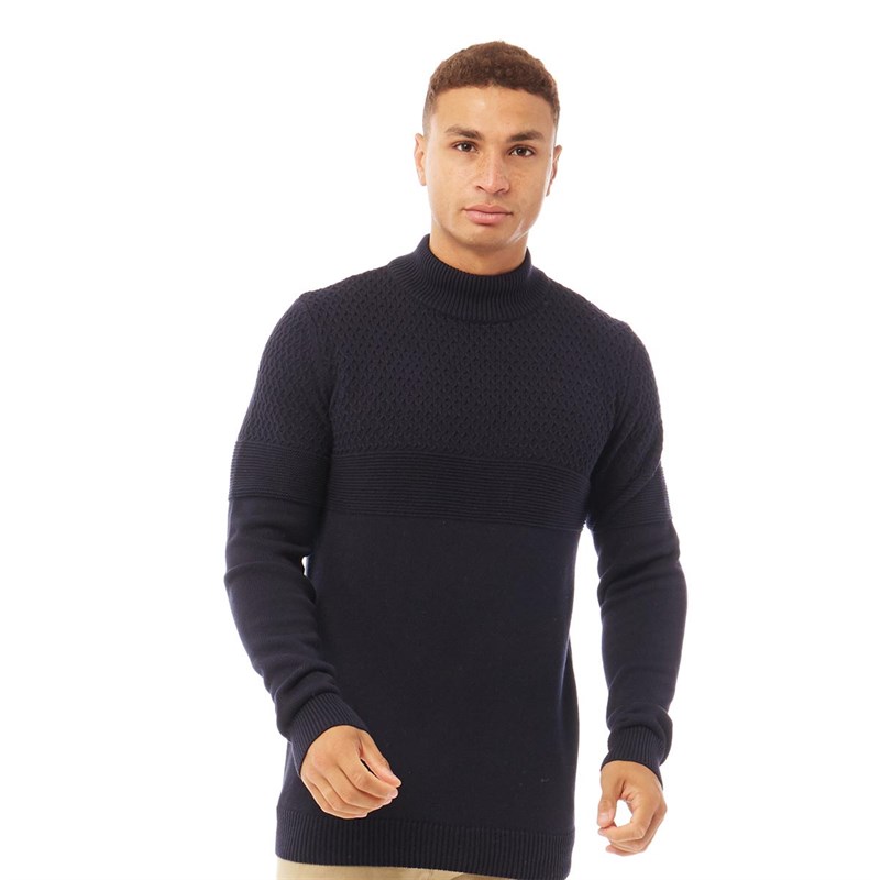 Buy Brave Soul Mens Neville Turtle Neck Jumper French Navy
