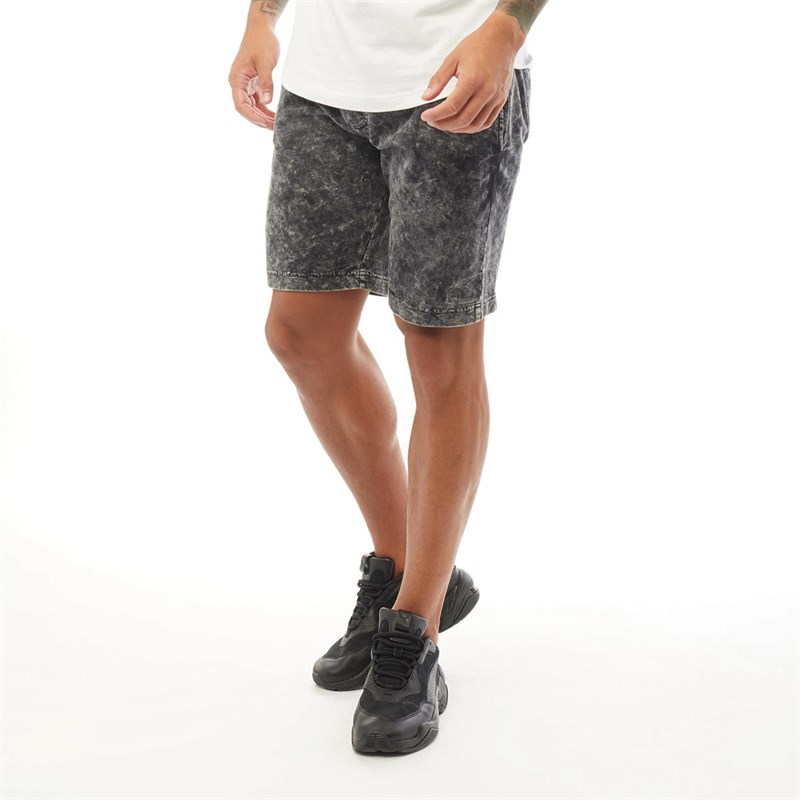 Buy Brave Soul Mens Acid Shorts Jet Black Acid Wash