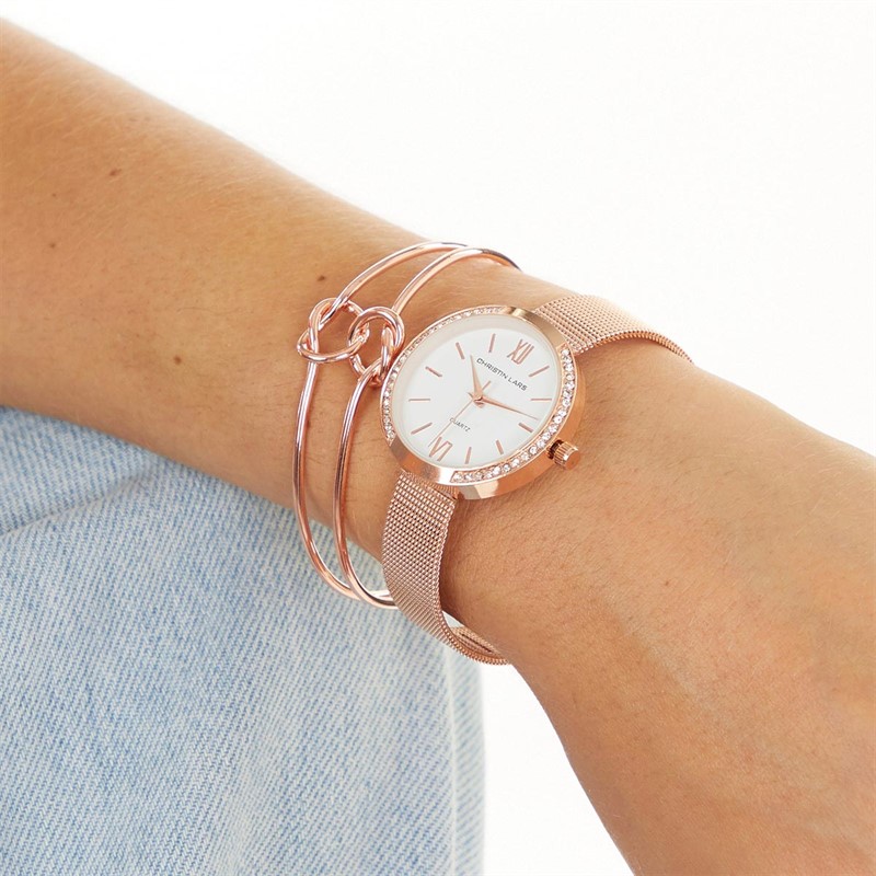 Buy Christin Lars Womens Watch And Bracelet Gift Set Rose Gold Tone