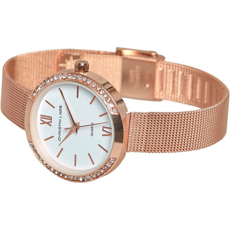 Buy Christin Lars Womens Watch And Bracelet Gift Set Rose Gold Tone