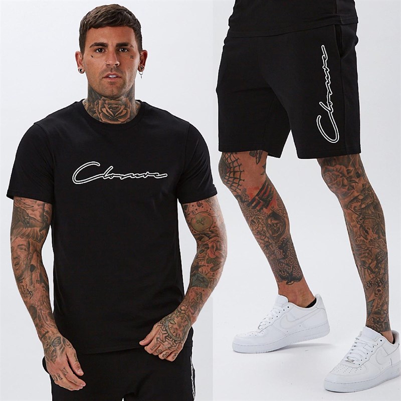 Buy Closure London Mens Double Script TShirt And Shorts Twinset Black