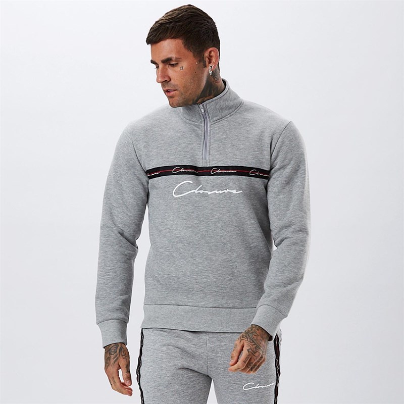 Buy Closure London Mens Taped Half Zip Funnel Neck Jumper Grey