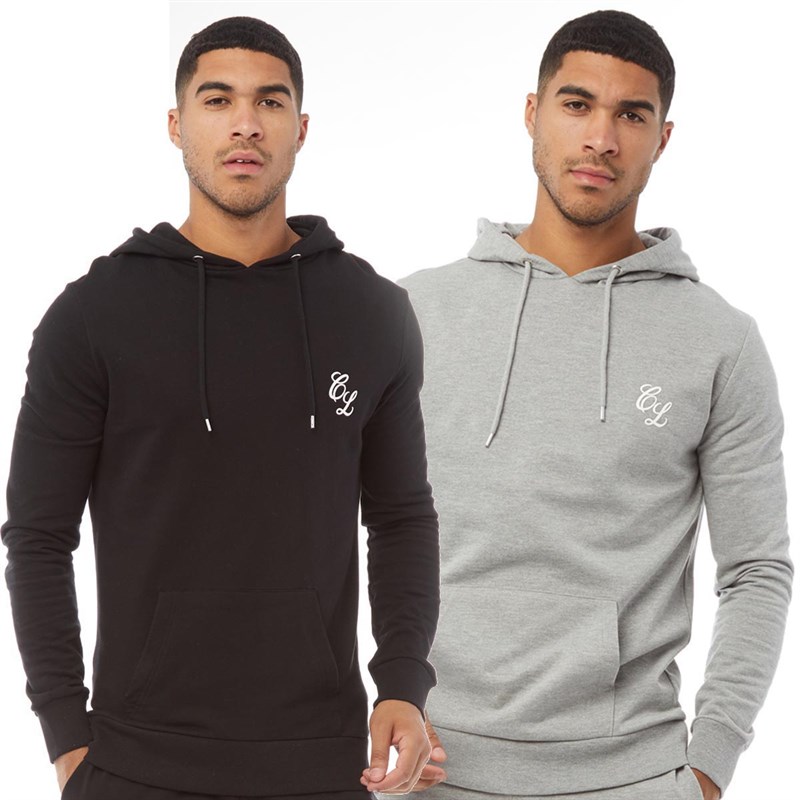 Buy Closure London Mens Two Pack Hoodies Black/Grey Marl