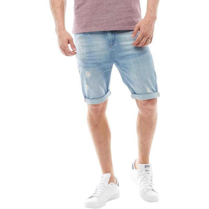 Buy Crosshatch Mens Treyrip Ripped Denim Shorts Light Wash