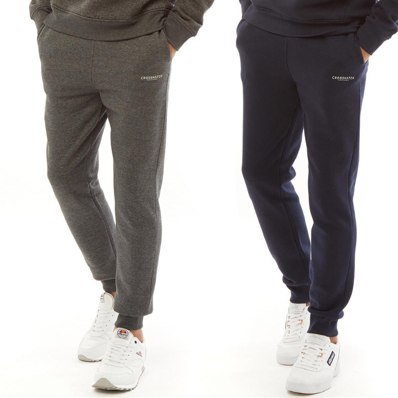 Buy Crosshatch Mens Two Pack Joggers Navy/Charcoal Marl