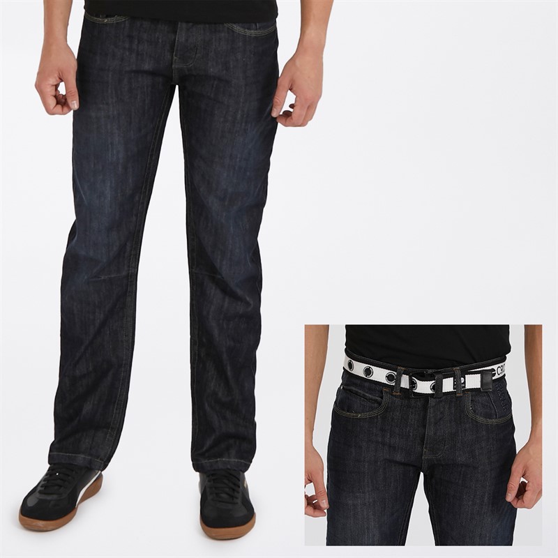 Buy Crosshatch Mens New Baltimore Belted Straight Fit Jeans Dark Wash