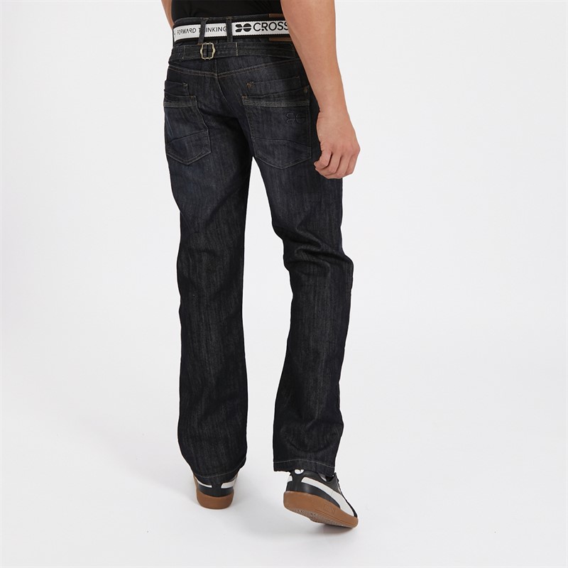 Buy Crosshatch Mens New Baltimore Belted Straight Fit Jeans Dark Wash