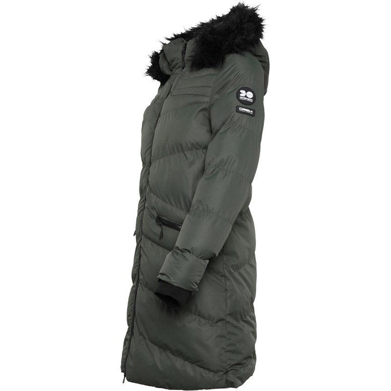 Buy Crosshatch Womens Warrsaw Long Puffer Jacket Khaki