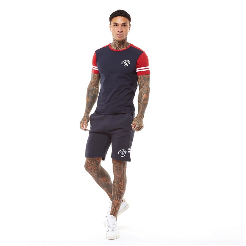 Buy Crosshatch Mens Techland TShirt And Shorts CoOrd Navy/Red