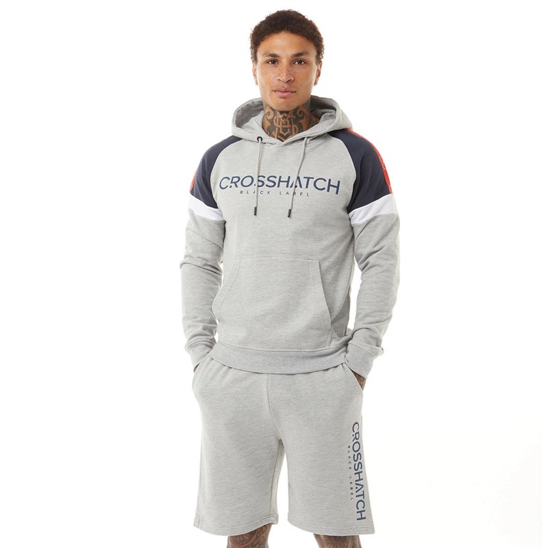 Buy Crosshatch Mens Reginald Hoodie And Shorts CoOrd Grey Marl