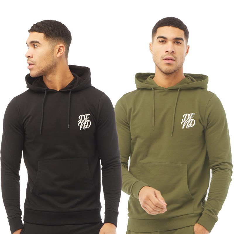 Buy DFND London Mens Amos Two Pack Hoodies Black/Khaki