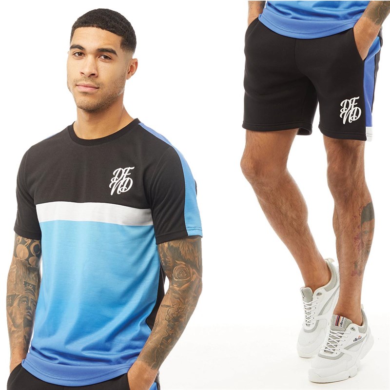 Buy DFND London Mens Blockfade TShirt And Shorts Twinset Black/Blue