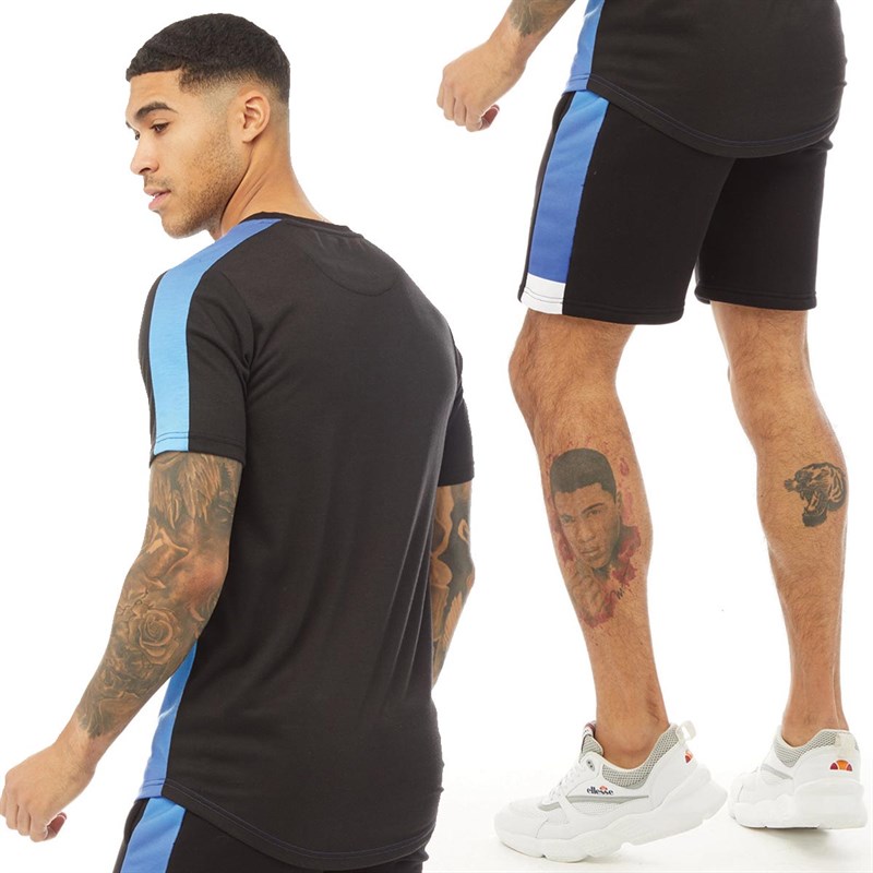 Buy DFND London Mens Blockfade TShirt And Shorts Twinset Black/Blue