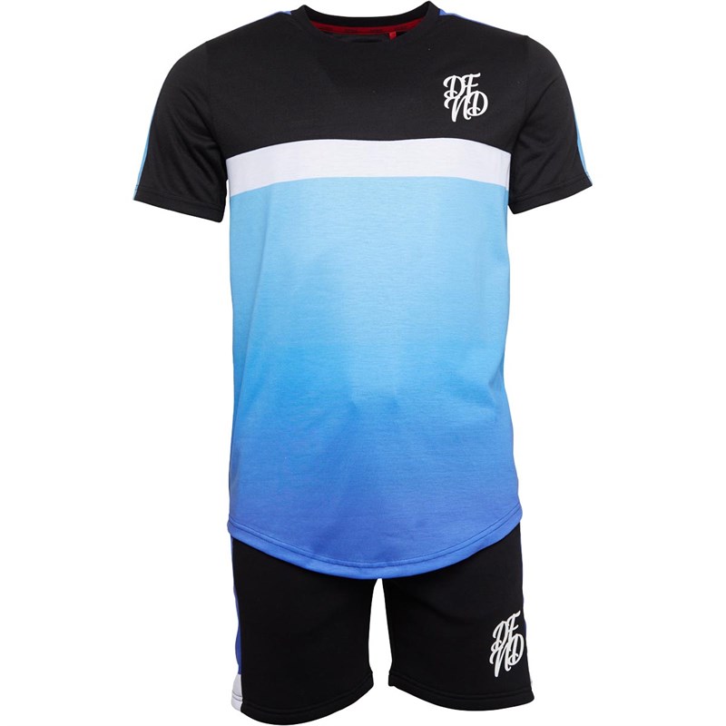 Buy DFND London Mens Blockfade TShirt And Shorts Twinset Black/Blue