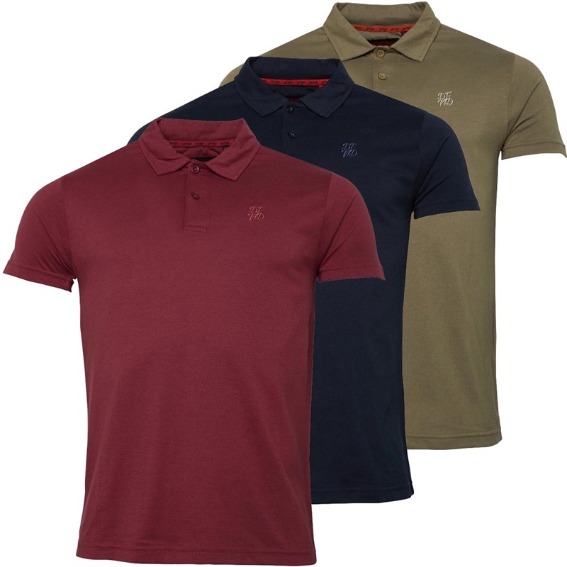 Buy DFND Mens Construct Three Pack Polos Navy/Khaki/Burgundy