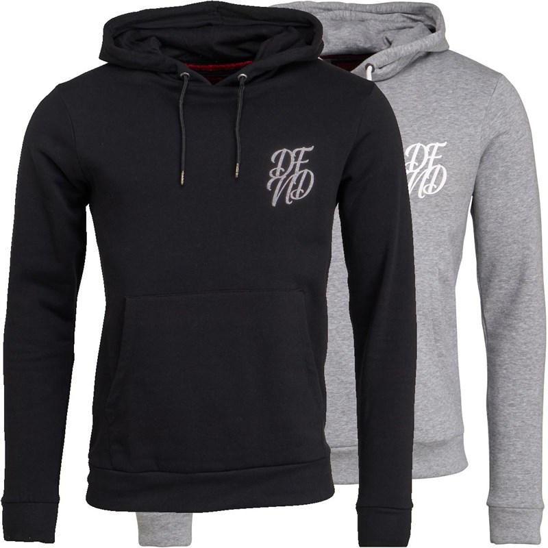 Buy DFND London Mens Wright Two Pack Hoodies Grey Marl/Black